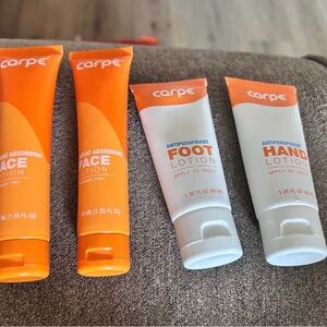 4 NEW Carpe Sweat Absorbing Lotions- Face & Feet (Current Retail $90)
